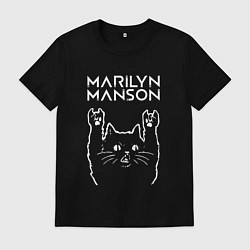 Футболка хлопковая мужская Marilyn Manson Рок кот, цвет: черный