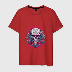Футболка хлопковая мужская Roses Skull, цвет: красный