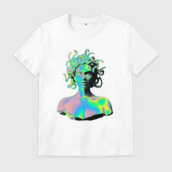Футболка хлопковая мужская Gorgon Medusa Vaporwave Neon, цвет: белый