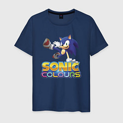 Футболка хлопковая мужская Sonic Colours Hedgehog Video game, цвет: тёмно-синий