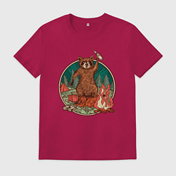 Мужская футболка Винтажный енот на отдыхе Camping Raccoon