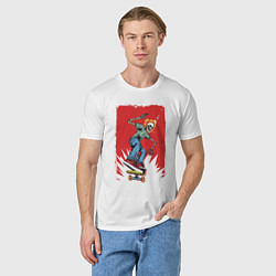 Футболка хлопковая мужская Fire skull Skateboarding man on a red background E, цвет: белый — фото 2