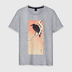 Футболка хлопковая мужская Crow on Snowy Branch, цвет: меланж