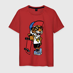 Футболка хлопковая мужская Tiger Cool dude Skateboarding Extreme Тигр Крутой, цвет: красный