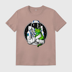 Футболка хлопковая мужская Космонавт с инопланетным котом, цвет: пыльно-розовый
