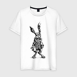 Футболка хлопковая мужская Кролик - драное ухо с часами на животе Rabbit - a, цвет: белый