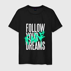 Футболка хлопковая мужская Follow Your Fake Dreams, цвет: черный