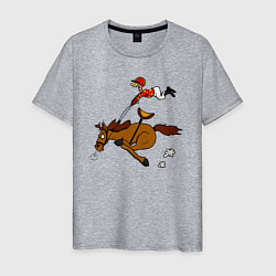 Футболка хлопковая мужская Скачки лошади с жокеем, цвет: меланж