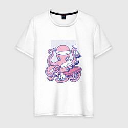 Футболка хлопковая мужская Осьминог Суши Повар Octopus Sushi Chef, цвет: белый