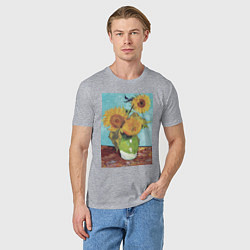 Футболка хлопковая мужская Vase with Three Sunflowers Подсолнухи, цвет: меланж — фото 2
