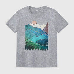 Футболка хлопковая мужская Большие горы и маленький медведь, цвет: меланж