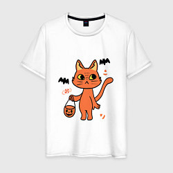 Футболка хлопковая мужская CAT FOR HALLOWEEN, цвет: белый