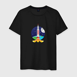 Футболка хлопковая мужская Ракета в космосе, цвет: черный
