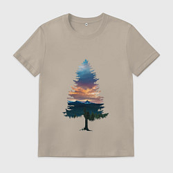 Футболка хлопковая мужская Лес в ёлке, цвет: миндальный