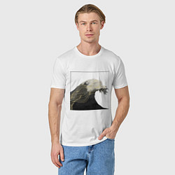 Футболка хлопковая мужская Большая Волна Хокусай Узор, цвет: белый — фото 2