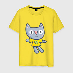 Футболка хлопковая мужская Детский рисунок - котик, цвет: желтый