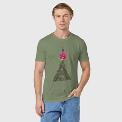Футболка хлопковая мужская Эйфелева башня и роза, цвет: авокадо — фото 2