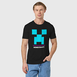 Футболка хлопковая мужская Символ Minecraft в неоновых цветах, цвет: черный — фото 2