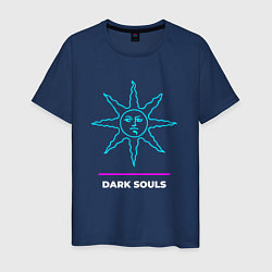 Футболка хлопковая мужская Символ Dark Souls в неоновых цветах, цвет: тёмно-синий