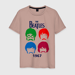 Футболка хлопковая мужская The Beatles образы группы, цвет: пыльно-розовый