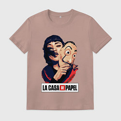Футболка хлопковая мужская Бумажный дом La casa de papel, цвет: пыльно-розовый
