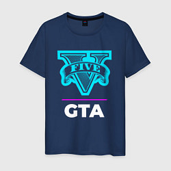 Футболка хлопковая мужская Символ GTA в неоновых цветах, цвет: тёмно-синий