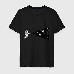 Футболка хлопковая мужская Космонавт с фонариком, цвет: черный
