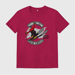 Футболка хлопковая мужская Лыжи - не развлечение, лыжи - жизнь!, цвет: маджента