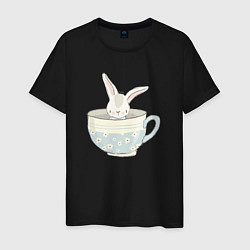 Футболка хлопковая мужская Кролик в чашке, цвет: черный