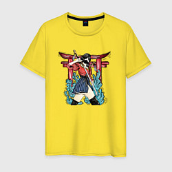 Футболка хлопковая мужская Девушка - самурай, цвет: желтый