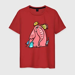 Футболка хлопковая мужская Розовая слоника со слонятами, цвет: красный