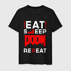 Футболка хлопковая мужская Надпись Eat Sleep Doom Repeat, цвет: черный