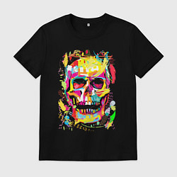 Футболка хлопковая мужская Красочный стилизованный череп, цвет: черный