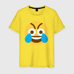 Футболка хлопковая мужская Сумасшедший смеющийся эмодзи-смайл, цвет: желтый