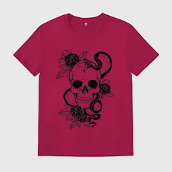 Мужская футболка Чёрная мамба обвивает череп и розы