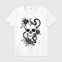 Мужская футболка Чёрная мамба обвивает череп и розы