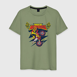 Футболка хлопковая мужская Extreme motocross: мотоциклист на красном мото, цвет: авокадо