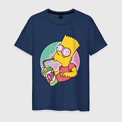 Футболка хлопковая мужская Барт Симпсон пьёт лимонад, цвет: тёмно-синий