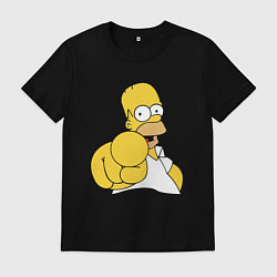 Футболка хлопковая мужская Гомер Симпсон указывает пальцем, цвет: черный