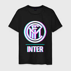 Футболка хлопковая мужская Inter FC в стиле glitch, цвет: черный