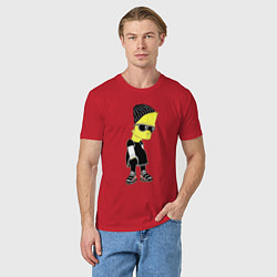 Футболка хлопковая мужская Барт Симпсон в тёмных очках, цвет: красный — фото 2