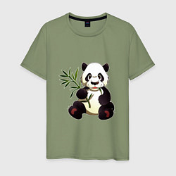 Футболка хлопковая мужская Панда кушает бамбук, цвет: авокадо