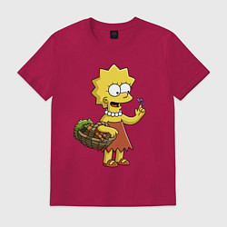 Футболка хлопковая мужская Lisa Simpson с гусеницей на даче, цвет: маджента