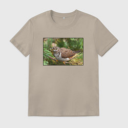 Футболка хлопковая мужская Кукушка в ветках ели, цвет: миндальный