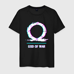 Футболка хлопковая мужская God of War в стиле glitch и баги графики, цвет: черный