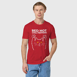 Футболка хлопковая мужская Red Hot Chili Peppers rock cat, цвет: красный — фото 2
