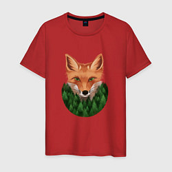 Футболка хлопковая мужская Рыжая лиса и лес, цвет: красный