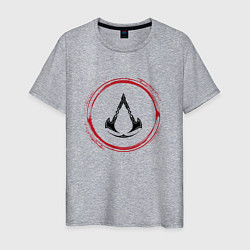 Футболка хлопковая мужская Символ Assassins Creed и красная краска вокруг, цвет: меланж