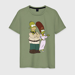 Футболка хлопковая мужская Homer and Marge in Shrek style, цвет: авокадо