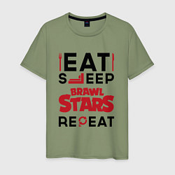 Футболка хлопковая мужская Надпись: eat sleep Brawl Stars repeat, цвет: авокадо